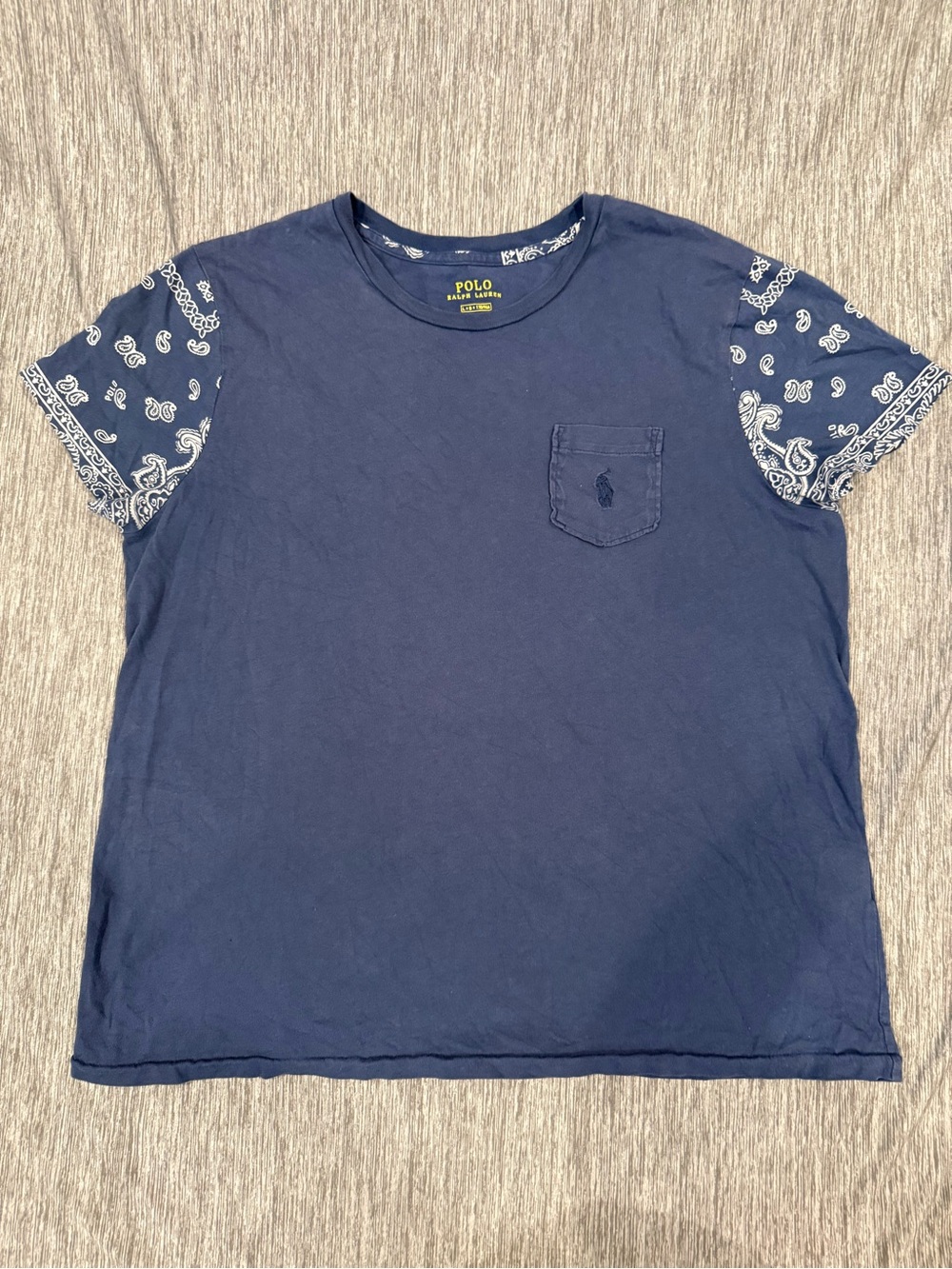 Polo by Ralph Lauren Navy Tee with Bandana Print Sleeves read listing
